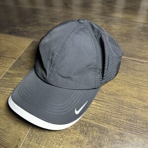 Nike Golf Hat Cap Strap Back Gray Grey Mesh Perforated Logo Mens KONE